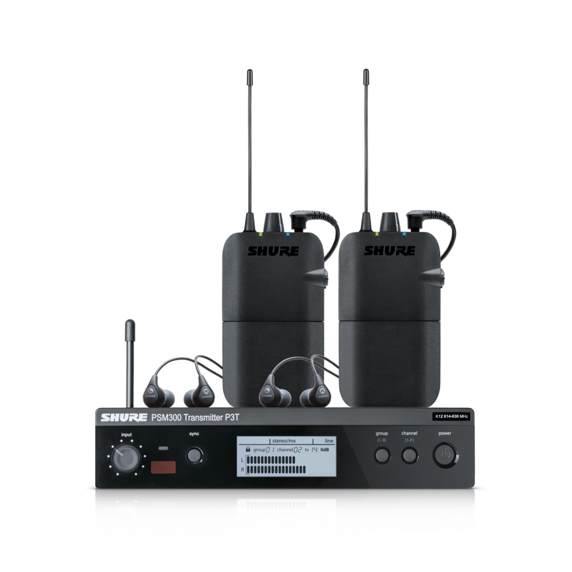 P3TERA112TW-H20: PSM300 Twinpack, 2 x Bodypack receiver, 2 x Earphones, 1 x Transmitter 