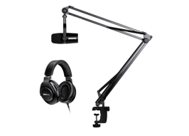 MV7 con soporte de micrófono con jirafa y auriculares