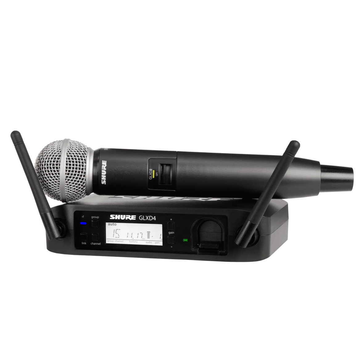 Shure GLX-D+ Sistema de micrófono inalámbrico Digital de Doble Banda Pro  para Iglesia, Karaoke, hasta 16 Canales, micrófono Vocal SM58, Rango de 300  pies, batería de 12 Horas (GLXD24+/SM58-Z3) : : Instrumentos
