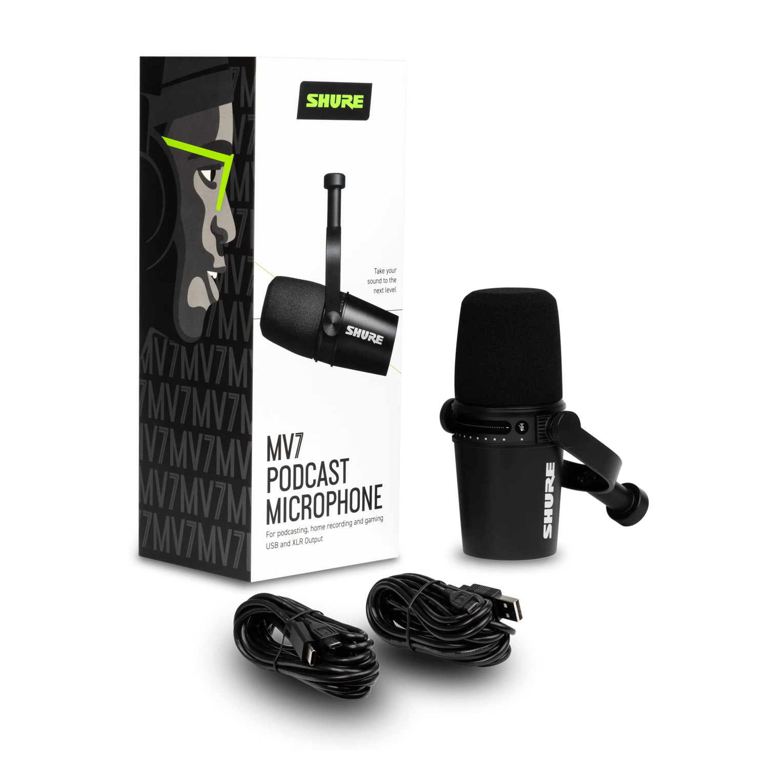 Shure MV7 Microphone Dynamique pour Podcast XLR/USB Noir + Trépied