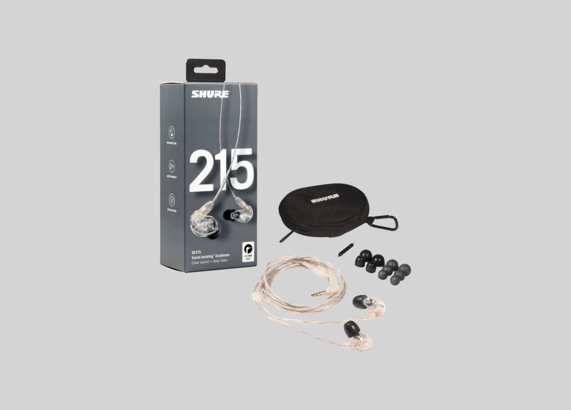  Shure SE215 PRO Wired Earbuds - Professional Sound Isolating  Earphones, Clear Sound & Deep Bass, Single Dynamic MicroDriver, Secure Fit  in Ear Monitor, Plus Carrying Case & Fit Kit - Clear (