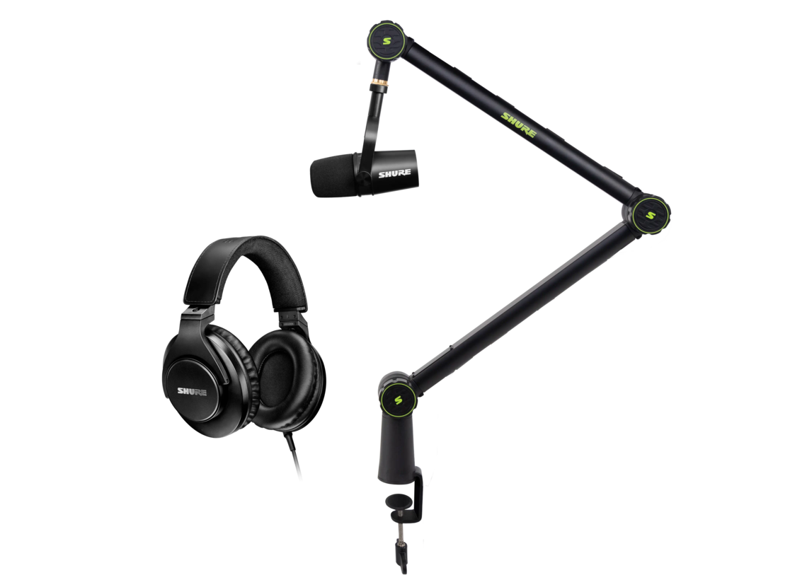 Shure MV7 USB Microphone + On Stage Desktop Stand Bundle for Podcasting,  Recording, Streaming & Gaming, Built-In Headphone Output, All Metal USB/XLR