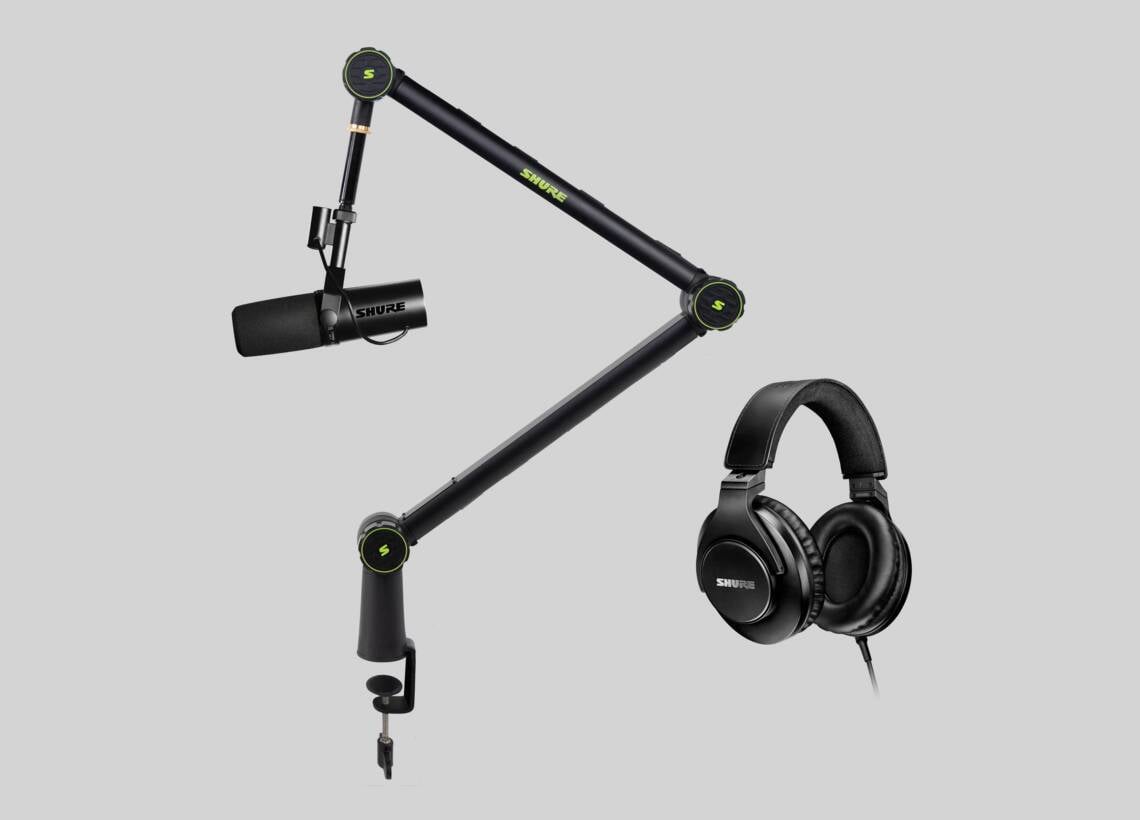 MV7 con braccio boom e cuffia - Bundle Microfono Podcast - Shure Italia