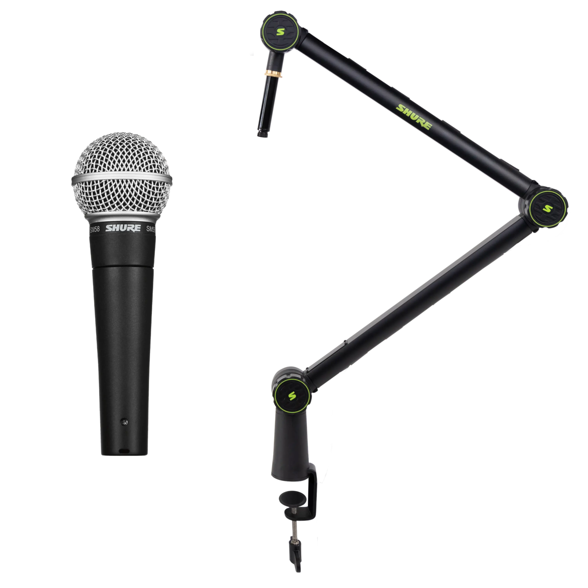 Shure SM58 Cardioid Dynamic Microphone & XLR Cable Bundle with Stand