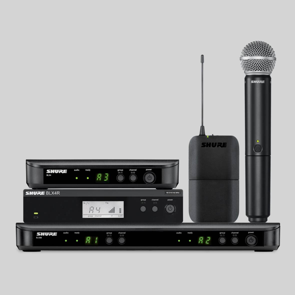 SHURE BLX288 ワイヤレスマイク4本セット 2ch受信機 BLX288J